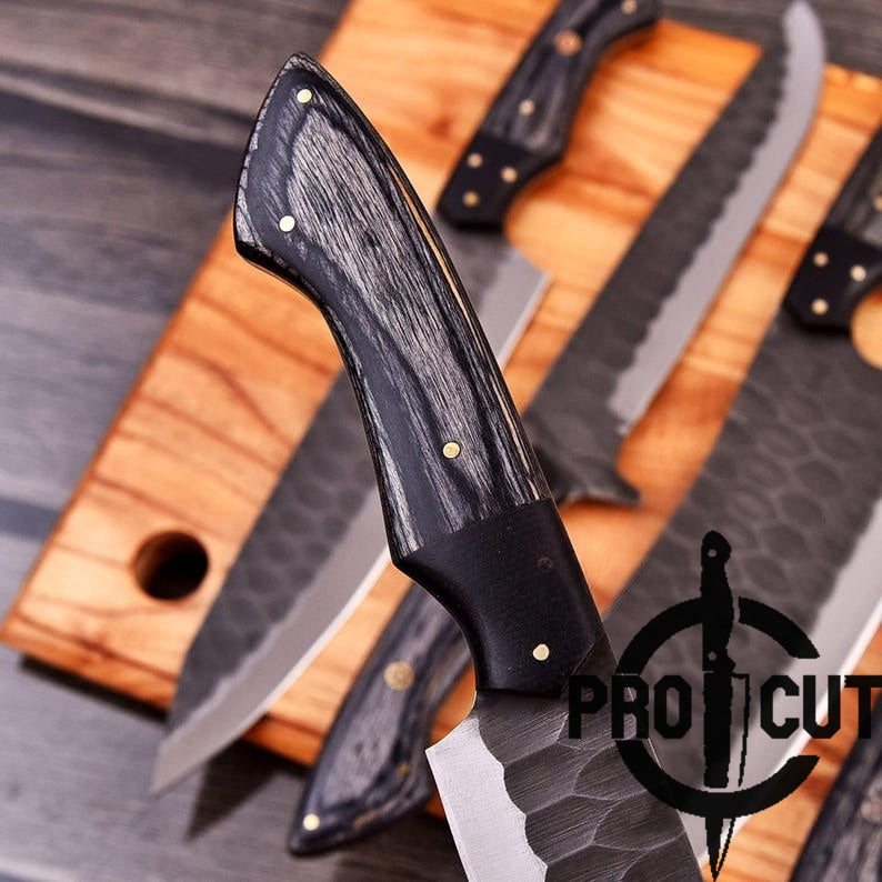 Pro Cut Ripple Guardian - Stainless Steel Professional Kitchen Knives Set with Black Wood Handle