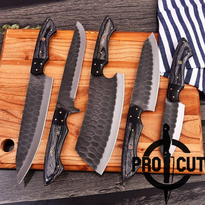 Pro Cut Ripple Guardian - Stainless Steel Professional Kitchen Knives Set with Black Wood Handle