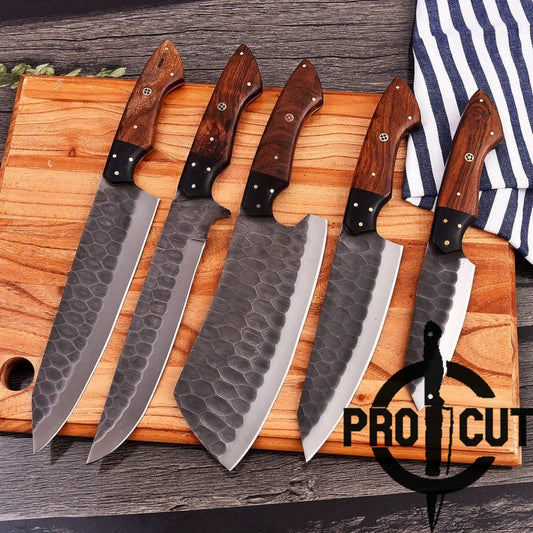 Pro Cut Ripple Guardian - Handmade Stainless Steel Chef Set with Rosewood Handle