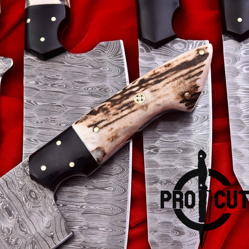 Pro Cut Forge Heart - Damascus Steel Chef Set with Stag Horn Handle
