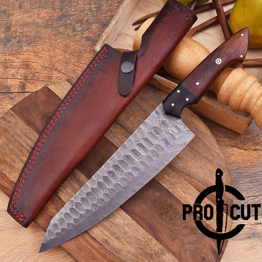 Pro Cut Hearth Steel - Damascus Steel Professional Kitchen Chef Knife with Rosewood Handle