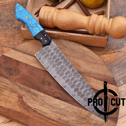 Pro Cut Hearth Steel - Damascus Steel Chef Knife With Turquoise Stone Handle