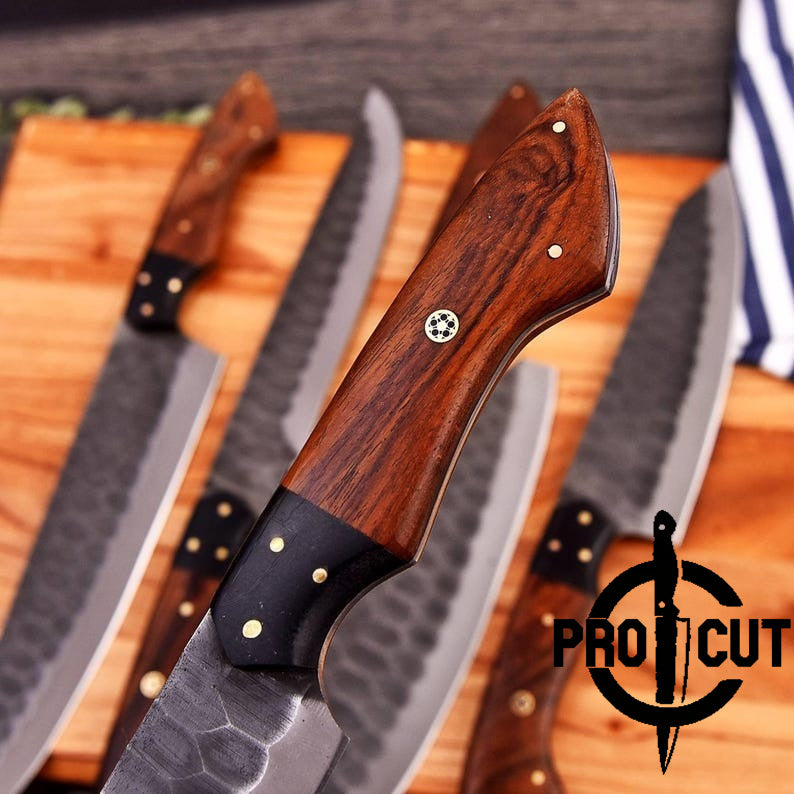 Pro Cut Ripple Guardian - Handmade Stainless Steel Chef Set with Rosewood Handle