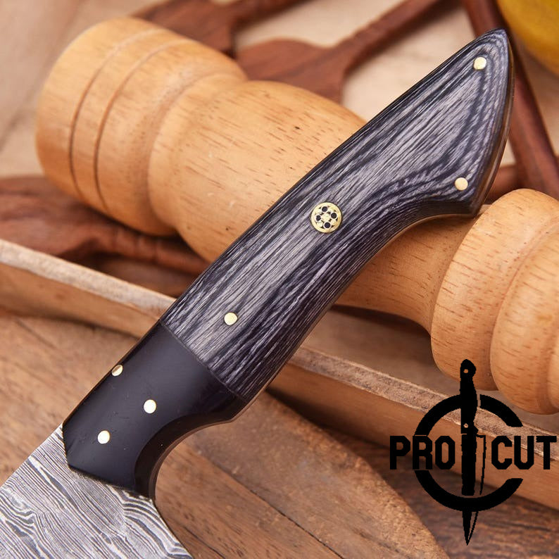 Pro Cut Hearth Steel - Damascus Steel Hand Forged Kitchen Chef Knife with Black Wood Handle