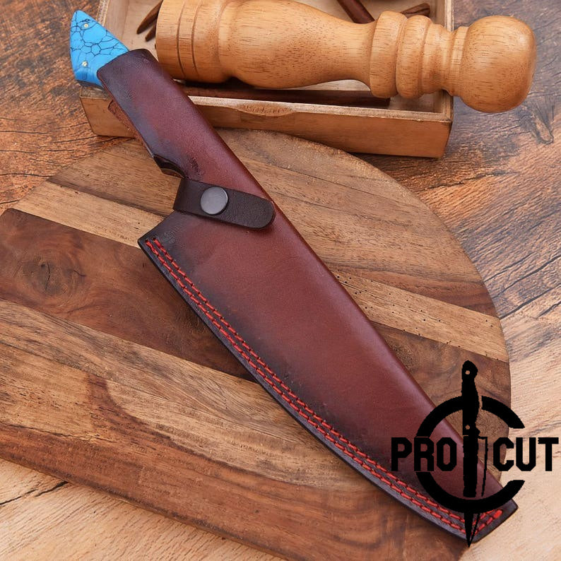 Pro Cut Hearth Steel - Damascus Steel Chef Knife With Turquoise Stone Handle