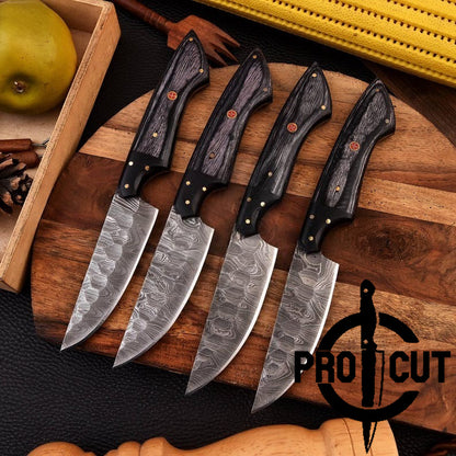 Pro Cut Forge Core - Hand Forged Damacus Steel Steak Knives Culinary Set, BBQ Steak Knives