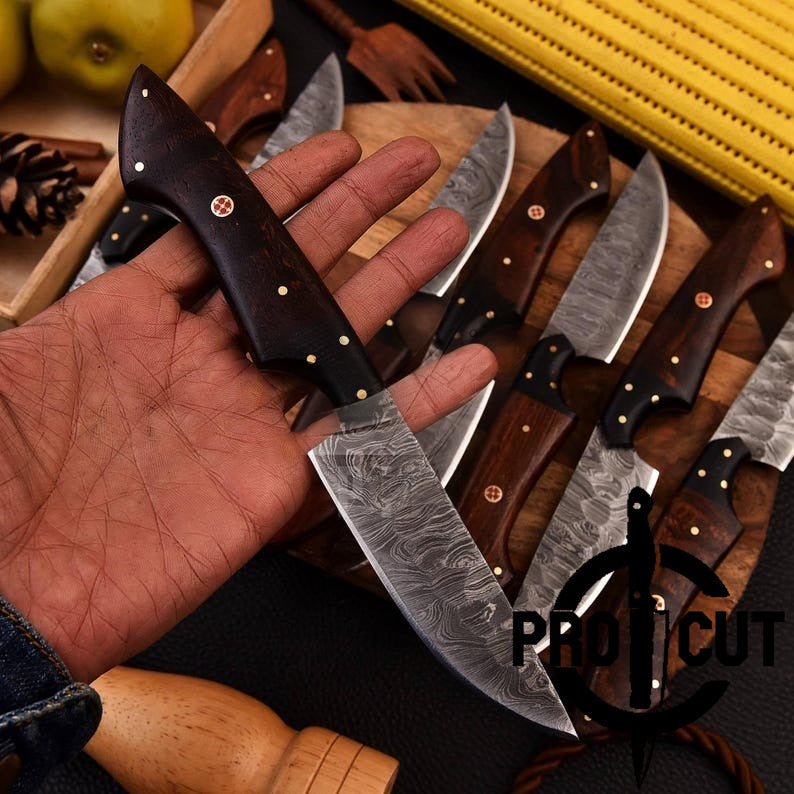 Pro Cut Forge Core - Hand Forged Damacus Steel Culinary Steak Knives with Rosewood Handle , Handmade Steak Knives Set
