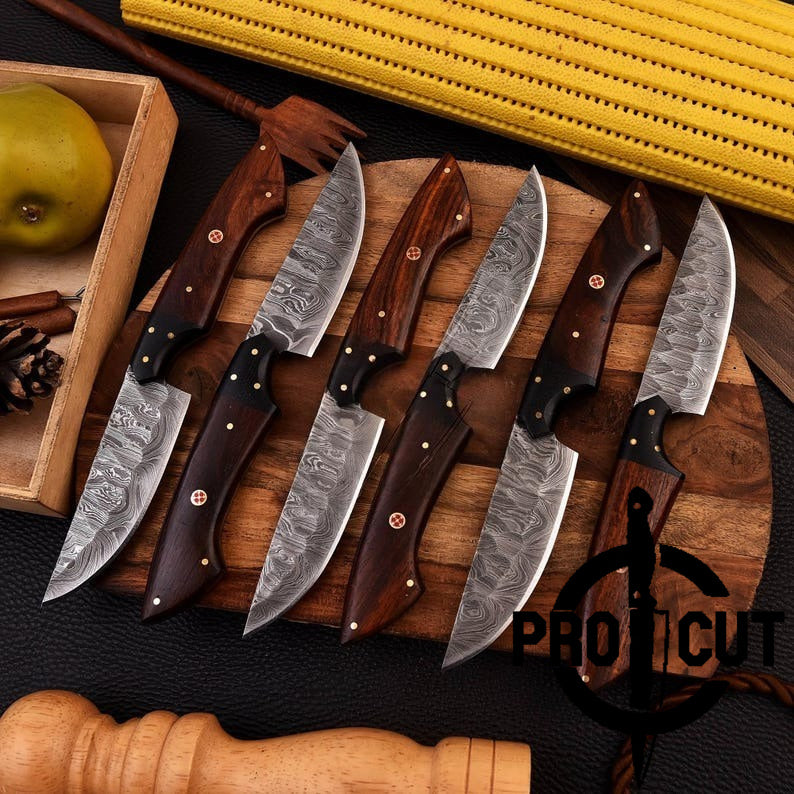 Pro Cut Forge Core - Hand Forged Damacus Steel Culinary Steak Knives with Rosewood Handle , Handmade Steak Knives Set