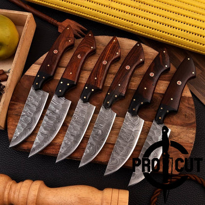 Pro Cut Forge Core - Hand Forged Damacus Steel Culinary Steak Knives with Rosewood Handle , Handmade Steak Knives Set