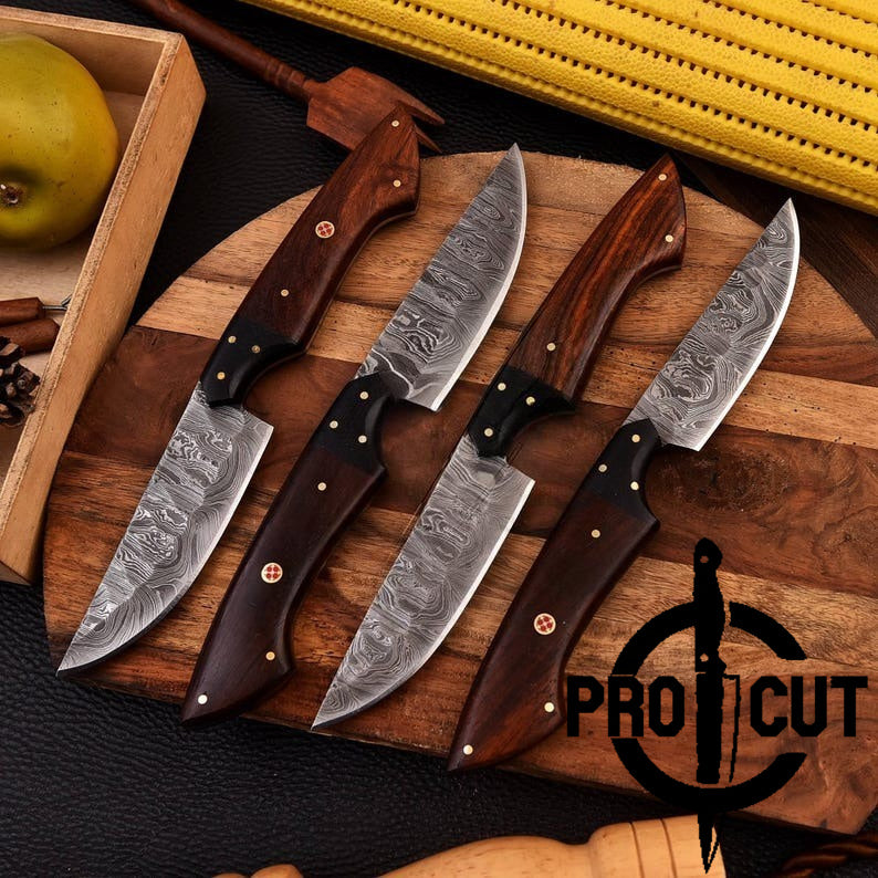 Pro Cut Forge Core - Hand Forged Damacus Steel Culinary Steak Knives with Rosewood Handle , Handmade Steak Knives Set