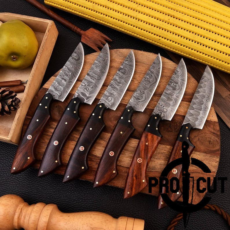 Pro Cut Forge Core - Hand Forged Damacus Steel Culinary Steak Knives with Rosewood Handle , Handmade Steak Knives Set