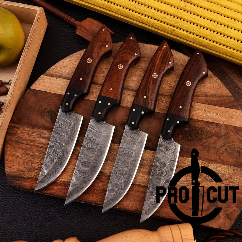 Pro Cut Forge Core - Hand Forged Damacus Steel Culinary Steak Knives with Rosewood Handle , Handmade Steak Knives Set