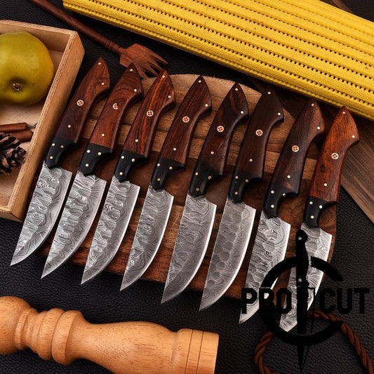 Pro Cut Forge Core - Hand Forged Damacus Steel Culinary Steak Knives with Rosewood Handle , Handmade Steak Knives Set