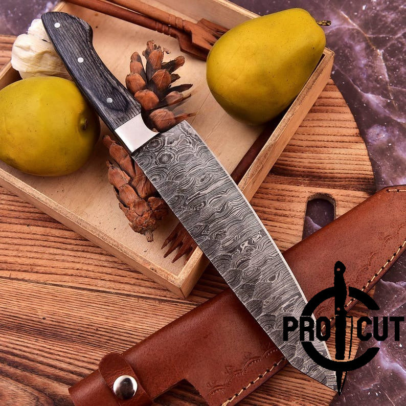 Pro Cut Hearth Steel - Hand Forged Damascus Steel Chef Knife with Black Ergonomic Handle