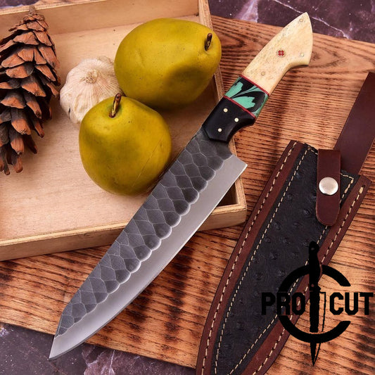 Pro Cut Premium Hand Forged Stainless Steel Kitchen Chef Knife with Sheath, Ideal Knife Gift for Men & Women