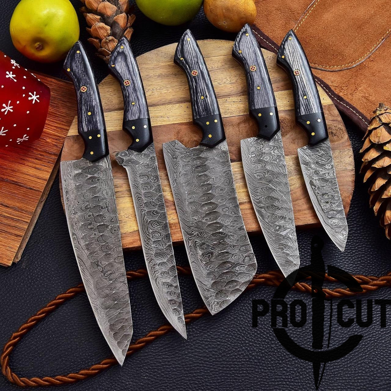 Pro Cut Damascus Steel Chef Set - Black Dymond Wood