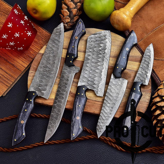 Pro Cut Damascus Steel Chef Set - Black Dymond Wood