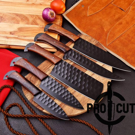 Pro Cut Obsidian Cut - Handmade Stainless Steel Chef Set with Rosewood Handle