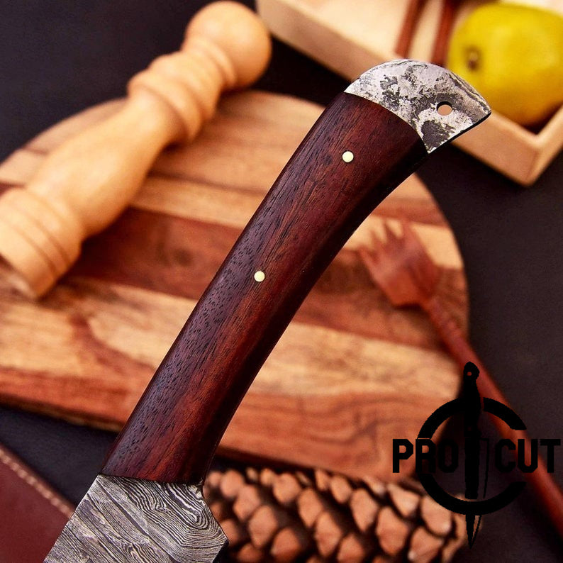Pro Cut Hand Forged Damascus Steel Full Tang Bread Knife with Rosewood Handle