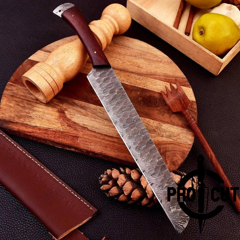Pro Cut Premium Handmade Damascus Steel Full Tang Brisket Knife with Rosewood Handle