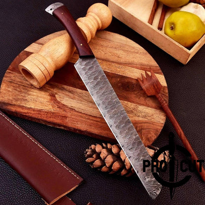 Pro Cut Premium Handmade Damascus Steel Full Tang Brisket Knife with Rosewood Handle