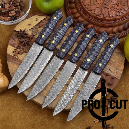 Pro Cut Hammered Forge - Handmade Damascus Steel Culinary Steak Knives Set