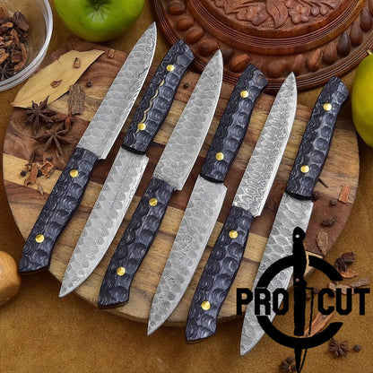 Pro Cut Hammered Forge - Handmade Damascus Steel Culinary Steak Knives Set