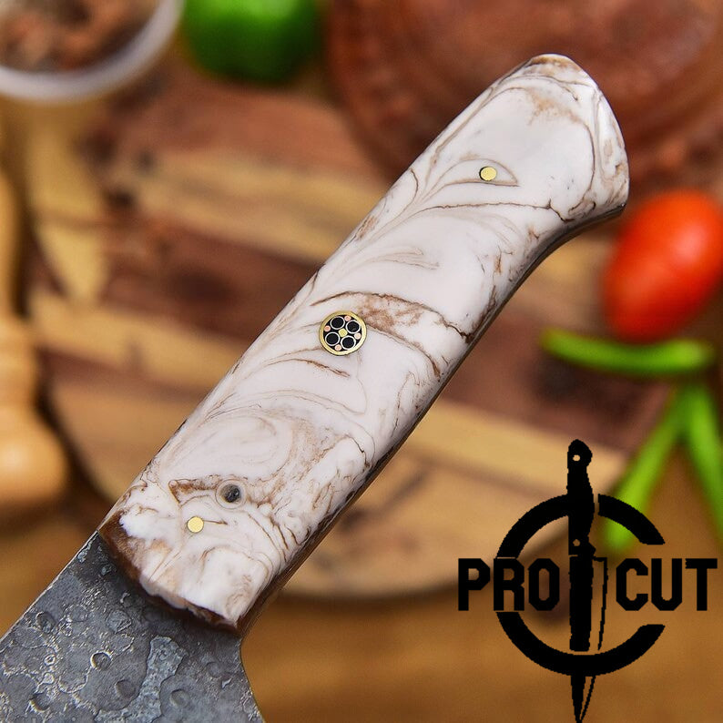 Pro Cut Hand Forged Stainless Steel Serbian Cleaver Knife with Epoxy Resin Handle - Heavy Duty Meat Chopping Knife