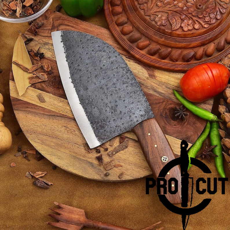 Pro Cut Stainless Steel Heavy Duty Handmade Serbian Cleaver Knife With Olive Burl Handle