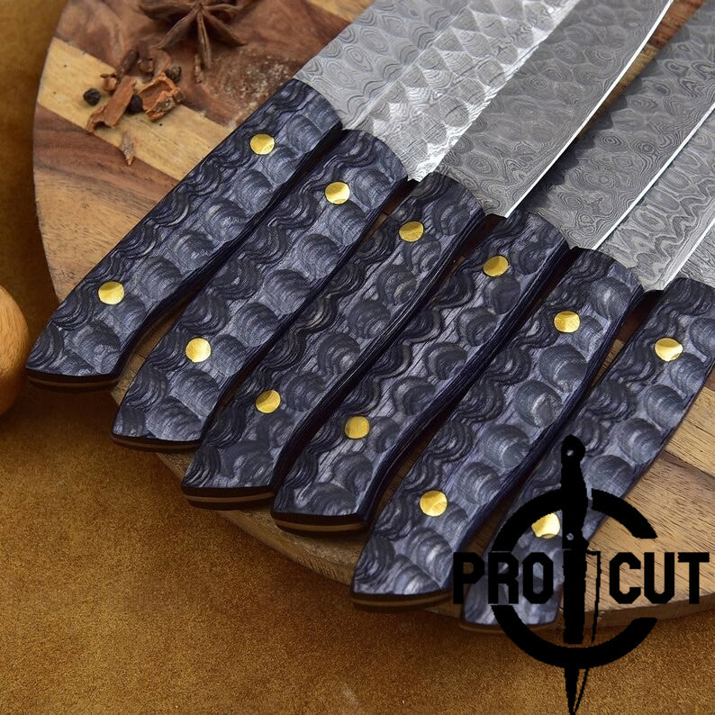 Pro Cut Hammered Forge - Handmade Damascus Steel Culinary Steak Knives Set