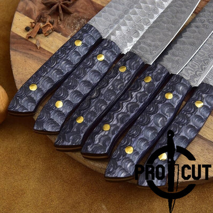 Pro Cut Hammered Forge - Handmade Damascus Steel Culinary Steak Knives Set