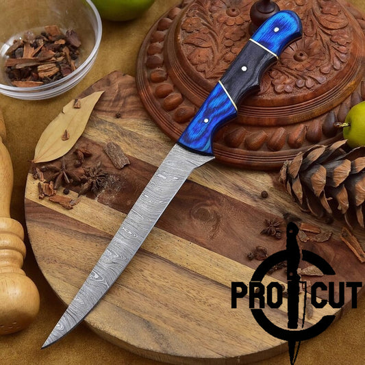 Pro Cut Handmade Damascus Steel Full Tang Fish o Fillet Knife, Damascus Fillet Kitchen Knife