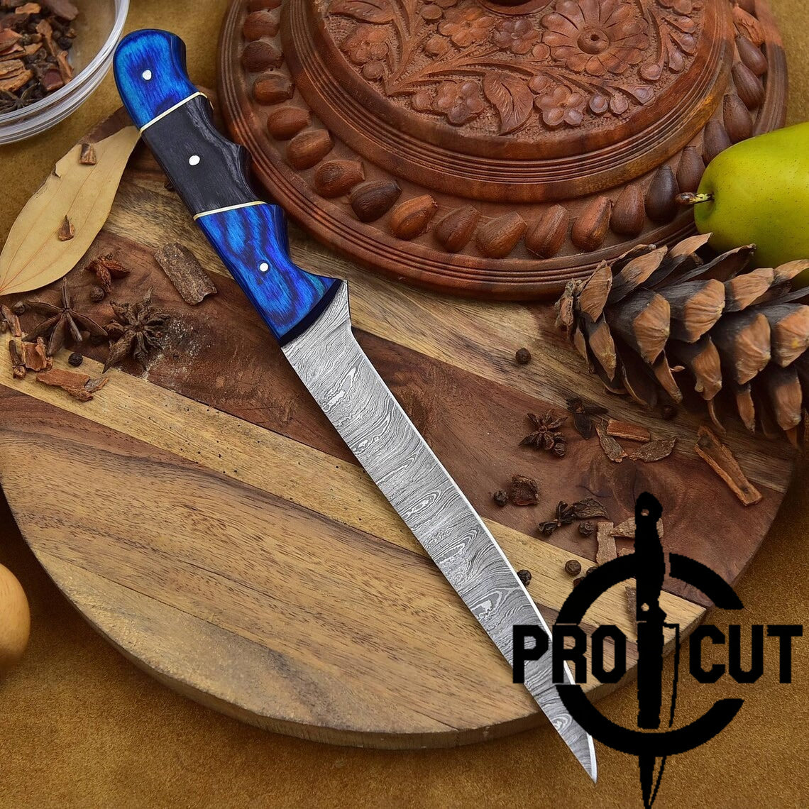 Pro Cut Handmade Damascus Steel Full Tang Fish o Fillet Knife, Damascus Fillet Kitchen Knife