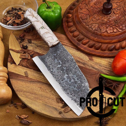 Pro Cut Hand Forged Stainless Steel Serbian Cleaver Knife with Epoxy Resin Handle - Heavy Duty Meat Chopping Knife