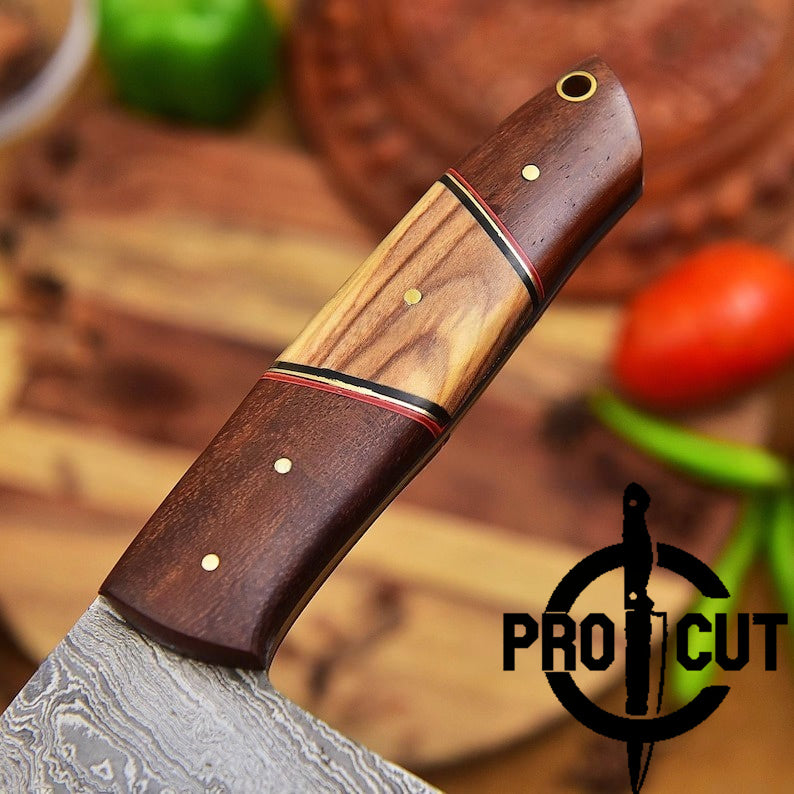 Pro Cut Hand Forged Authentic Damascus Steel Cleaver Kitchen Knife, Damascus Cleaver Knives Heavy Duty
