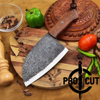 Pro Cut Stainless Steel Heavy Duty Handmade Serbian Cleaver Knife With Olive Burl Handle
