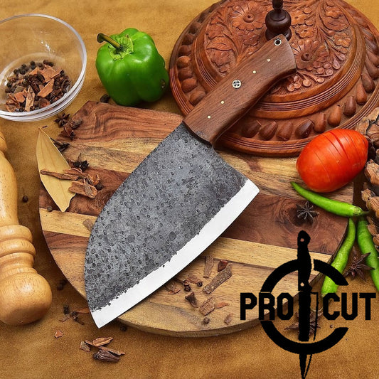 Pro Cut Stainless Steel Heavy Duty Handmade Serbian Cleaver Knife With Olive Burl Handle