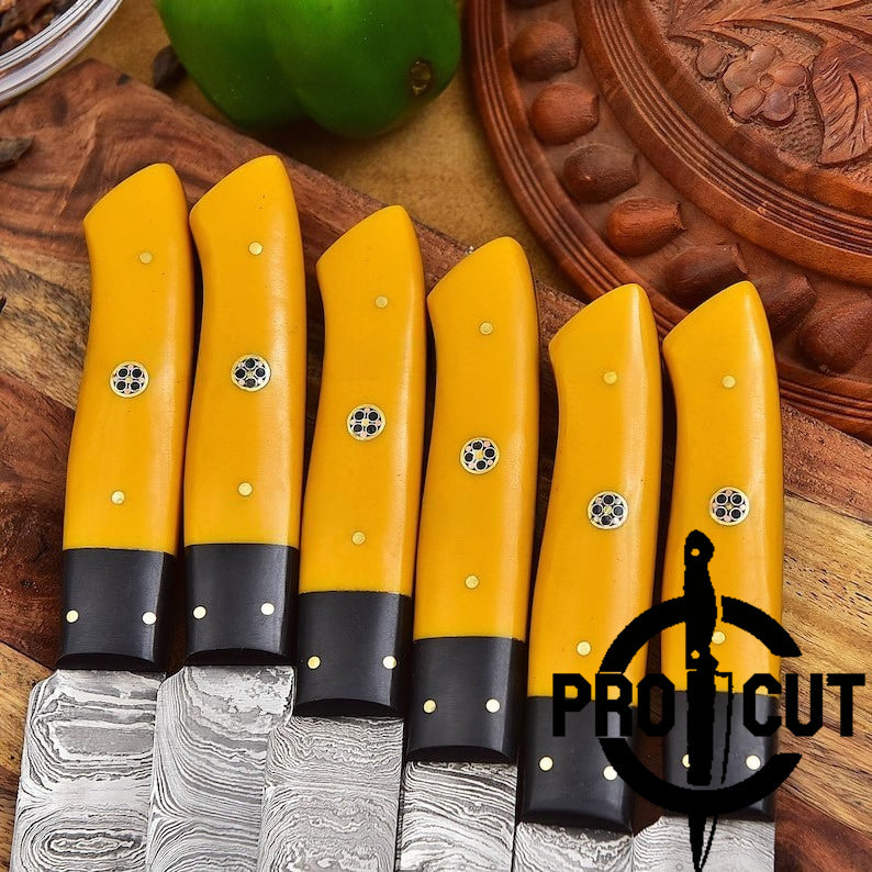 Pro Cut Hammered Forge - Custom Forge Damascus Steel Handmade Full Tang Culinary Steak Knives Set Gift for Thanksgiving