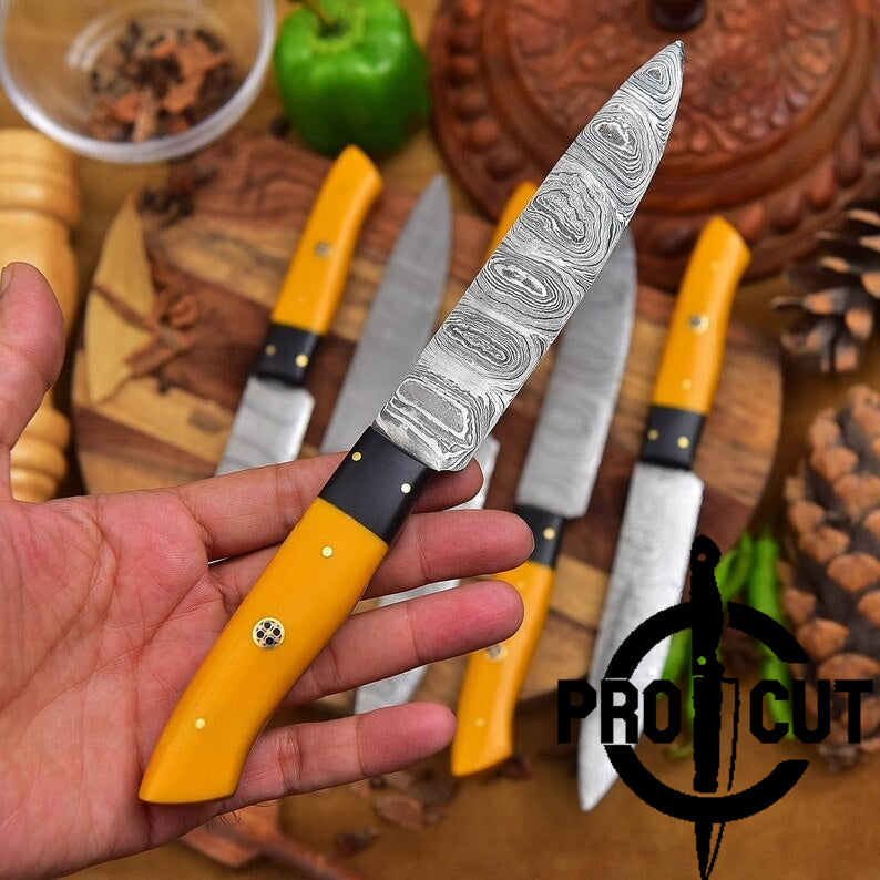 Pro Cut Hammered Forge - Custom Forge Damascus Steel Handmade Full Tang Culinary Steak Knives Set Gift for Thanksgiving