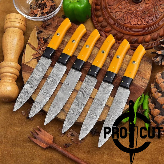 Pro Cut Hammered Forge - Custom Forge Damascus Steel Handmade Full Tang Culinary Steak Knives Set Gift for Thanksgiving