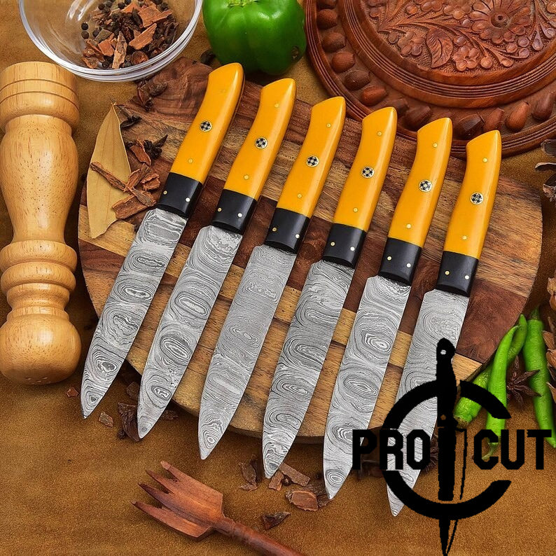 Pro Cut Hammered Forge - Custom Forge Damascus Steel Handmade Full Tang Culinary Steak Knives Set Gift for Thanksgiving