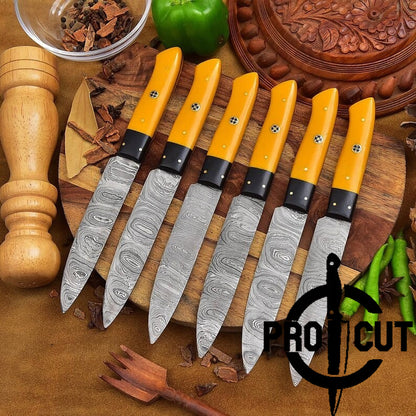 Pro Cut Hammered Forge - Custom Forge Damascus Steel Handmade Full Tang Culinary Steak Knives Set Gift for Thanksgiving