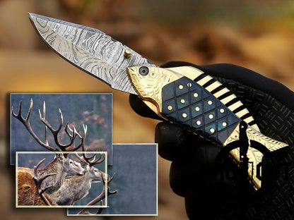 Pro Cut Trout Cutter - Damacus Steel Hand Engraved EDC Pocket folding Fish Knife With Leather Pouch