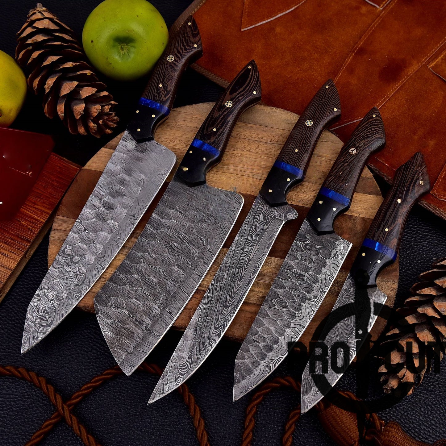 Pro Cut Forge Heart - Damascus Steel Chef Set with Wengee Wood Handle