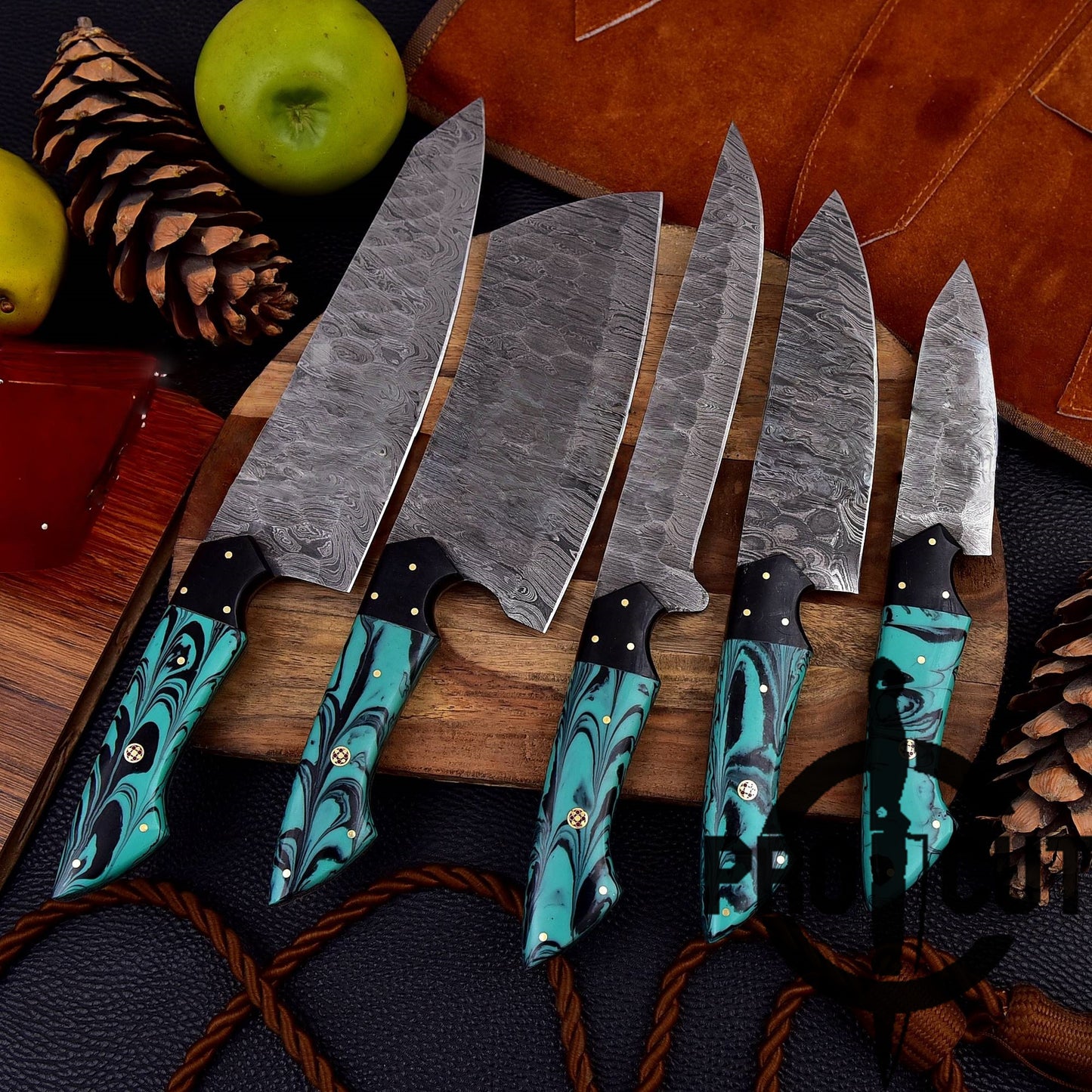 Pro Cut Forge Heart - Damascus Steel Chef Set with Epoxy Resin Handle