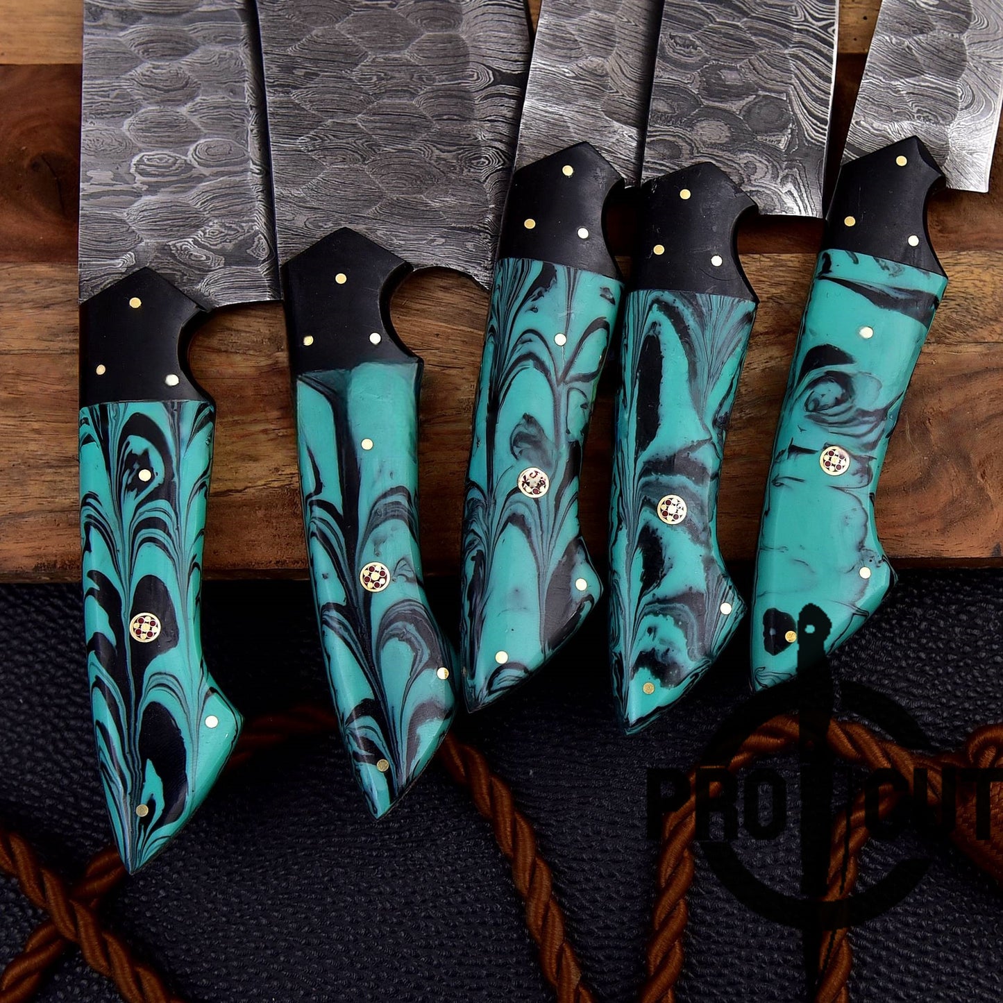 Pro Cut Forge Heart - Damascus Steel Chef Set with Epoxy Resin Handle