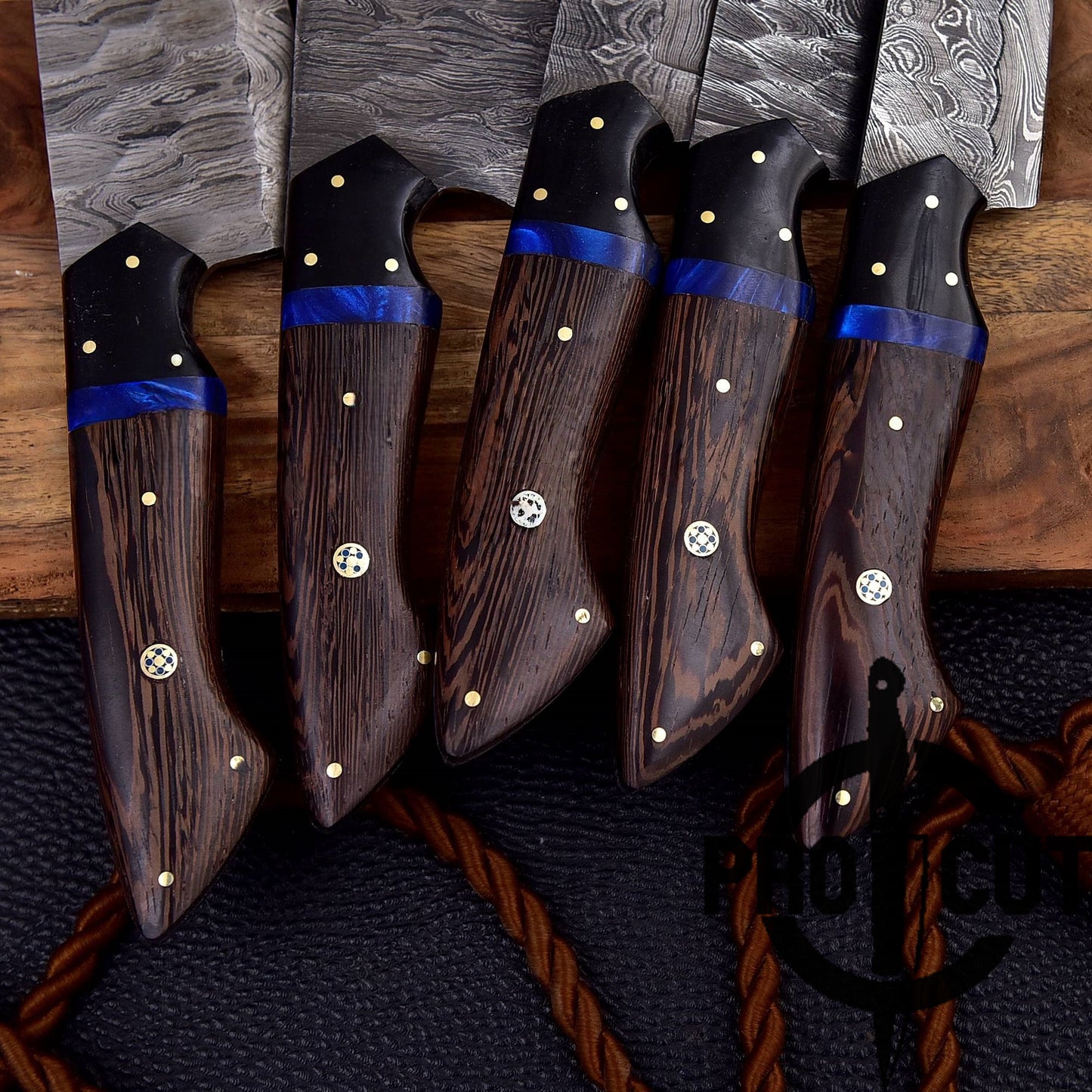 Pro Cut Forge Heart - Damascus Steel Chef Set with Wengee Wood Handle