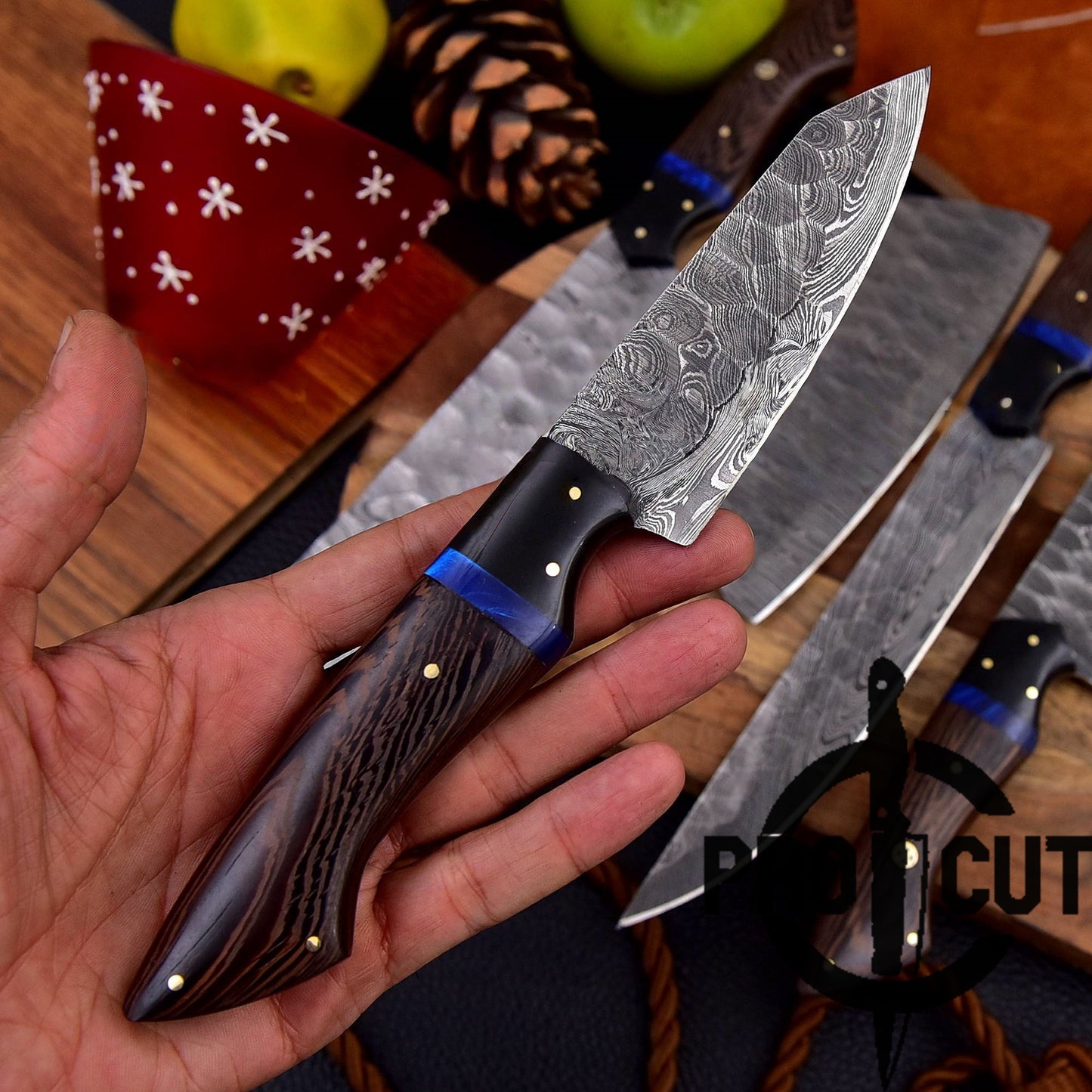 Pro Cut Forge Heart - Damascus Steel Chef Set with Wengee Wood Handle