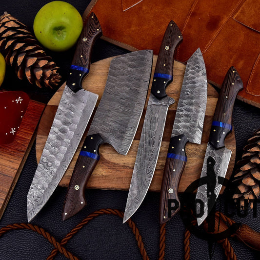 Pro Cut Forge Heart - Damascus Steel Chef Set with Wengee Wood Handle